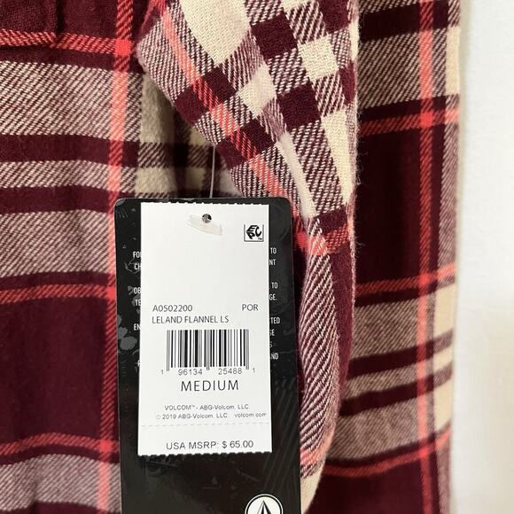 Volcom Leland Button Plaid Flannel Shirt Size M Red Country Southwestern Men's - Picture 9 of 9